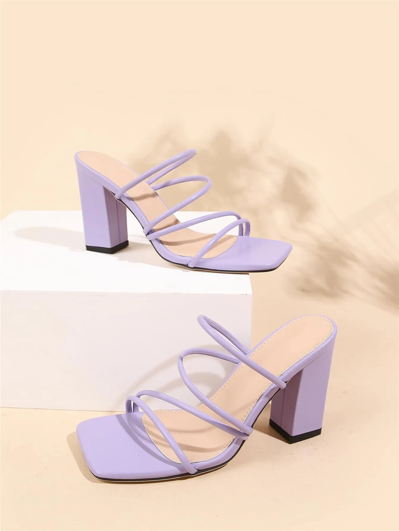 Thin Strap Chunky Heeled Mule Sandals