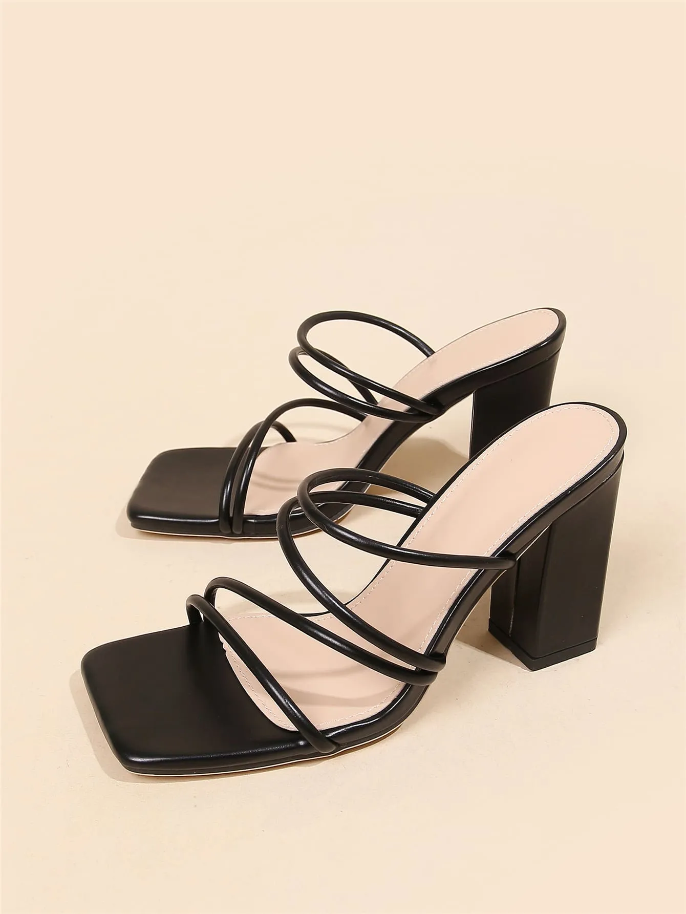 Thin Strap Chunky Heeled Mule Sandals