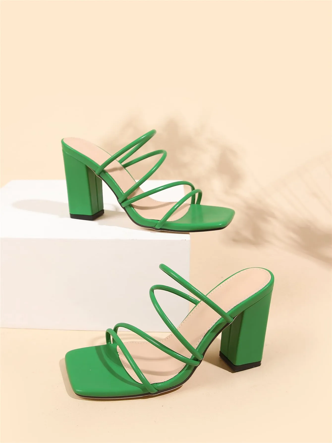 Thin Strap Chunky Heeled Mule Sandals