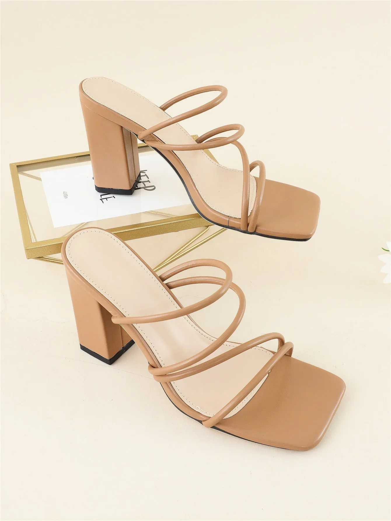 Thin Strap Chunky Heeled Mule Sandals