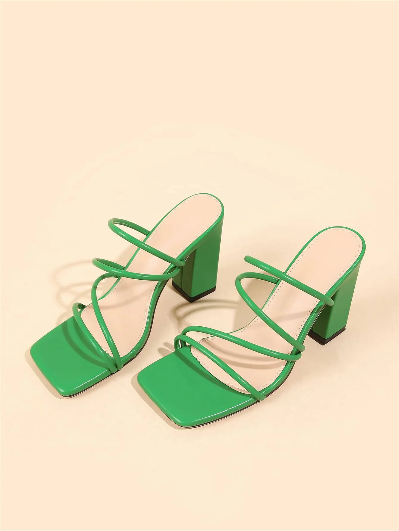 Thin Strap Chunky Heeled Mule Sandals