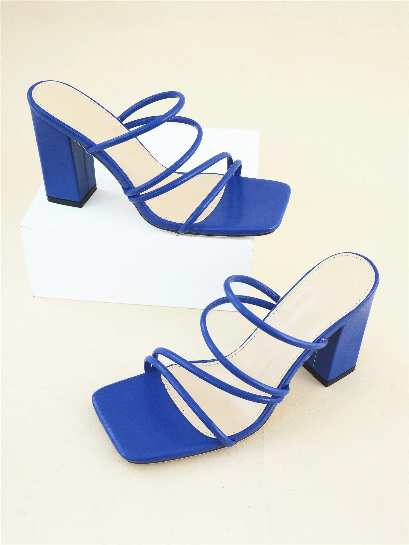 Thin Strap Chunky Heeled Mule Sandals