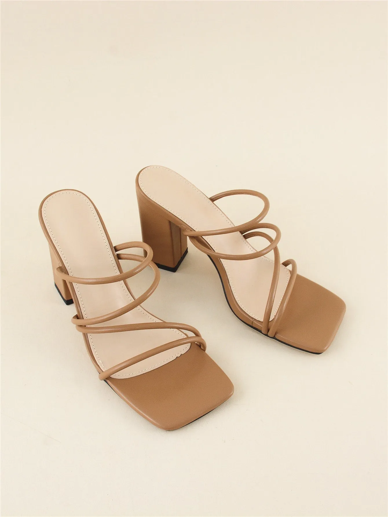 Thin Strap Chunky Heeled Mule Sandals