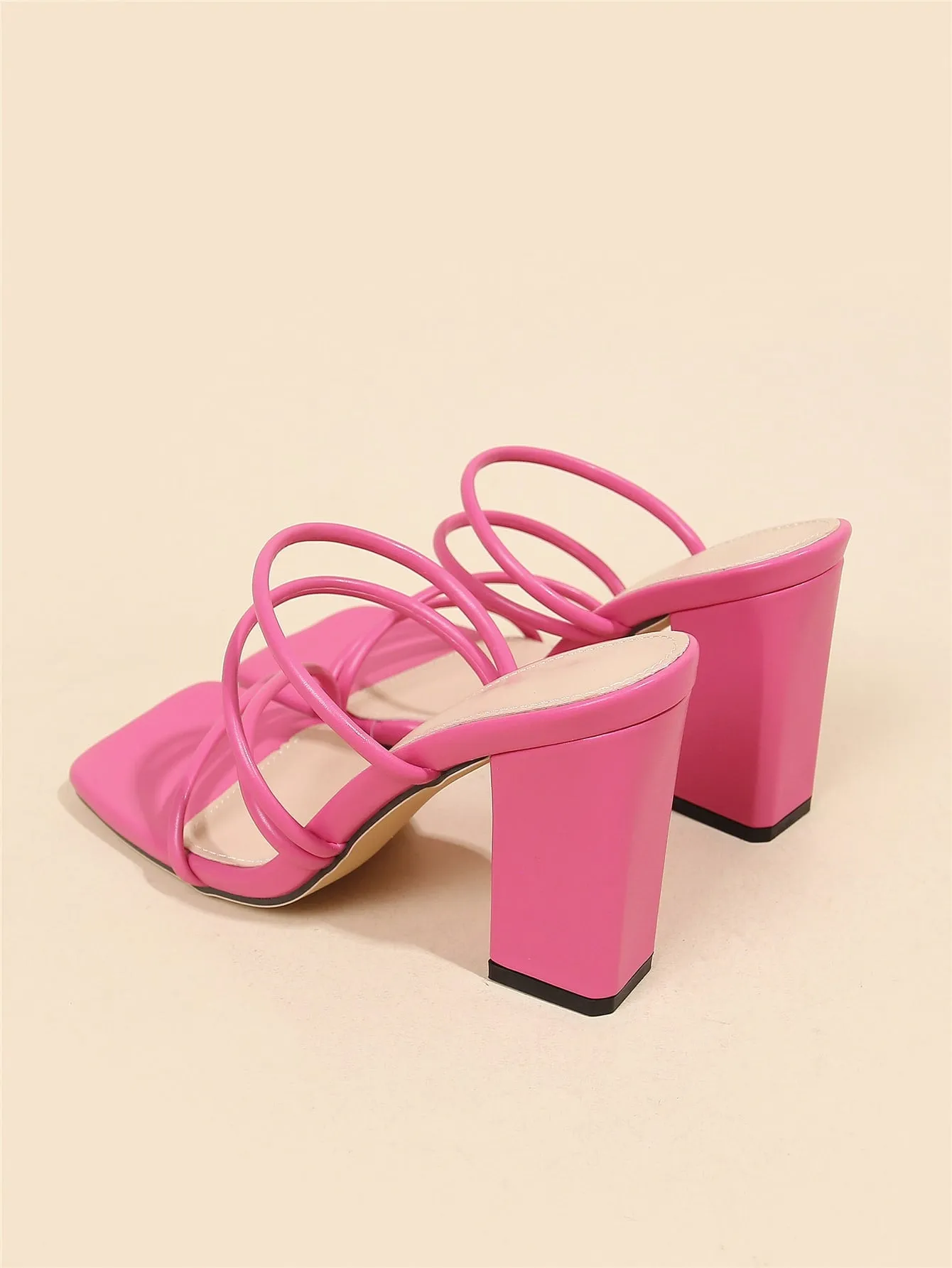 Thin Strap Chunky Heeled Mule Sandals