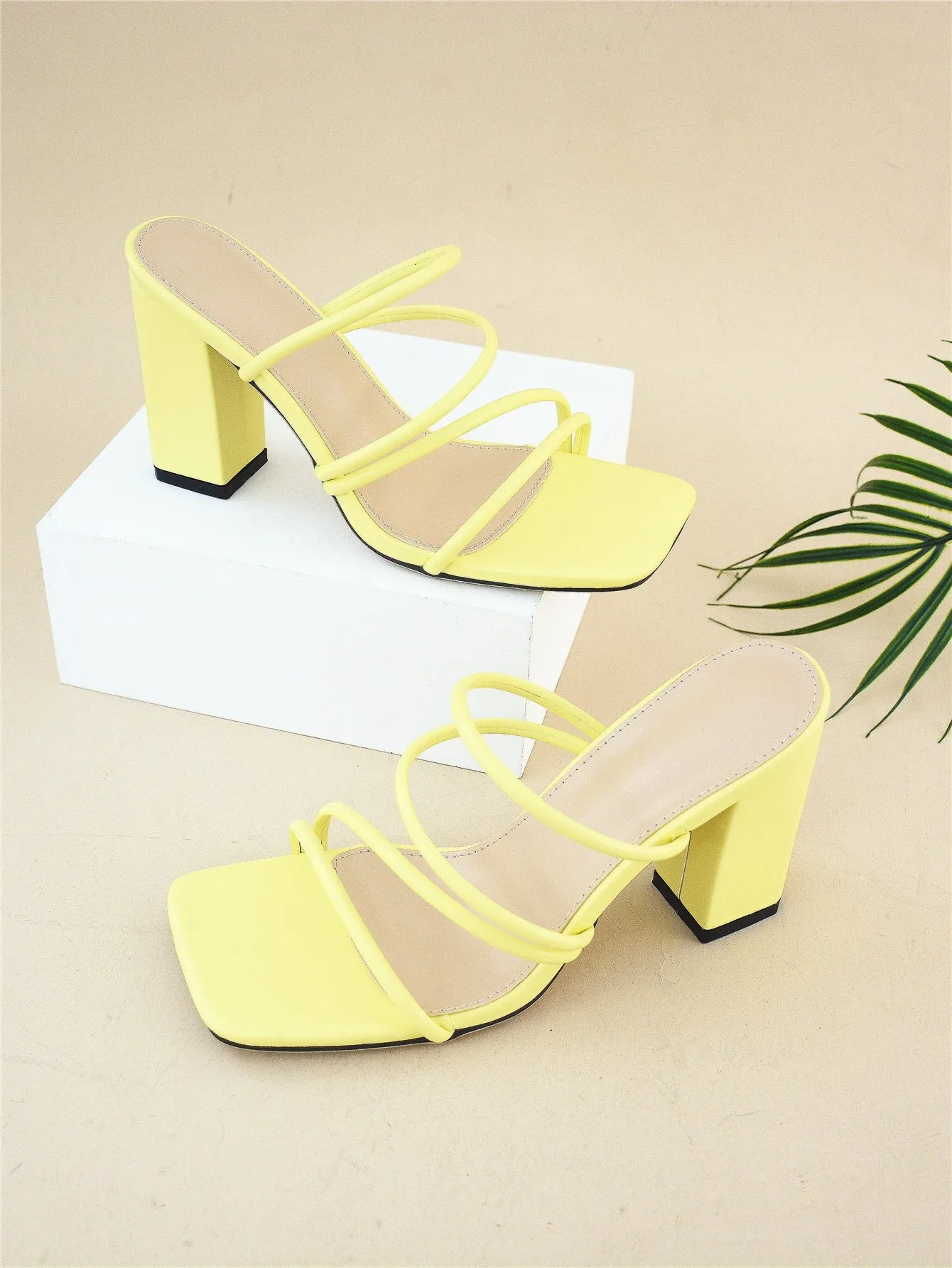 Thin Strap Chunky Heeled Mule Sandals