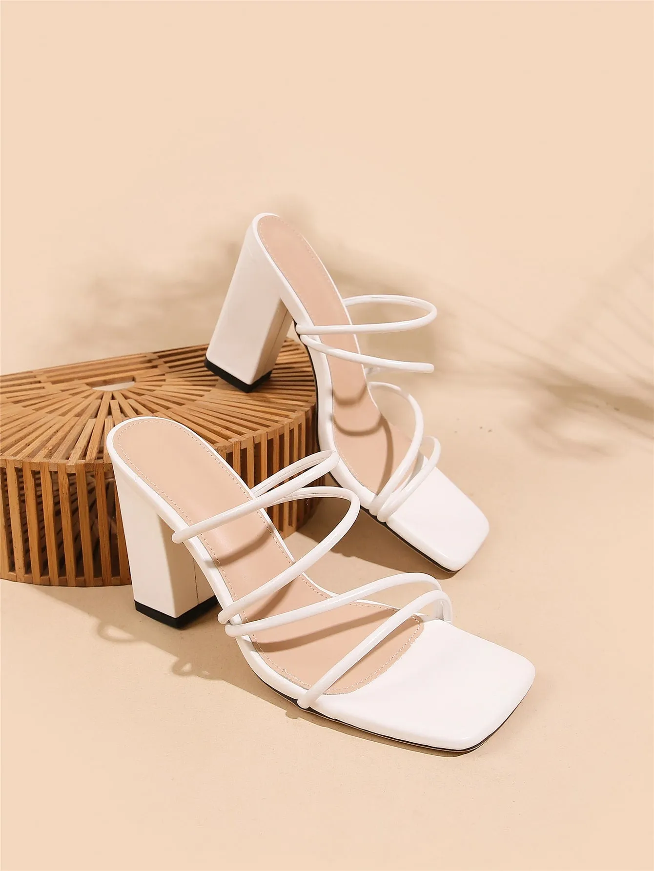 Thin Strap Chunky Heeled Mule Sandals