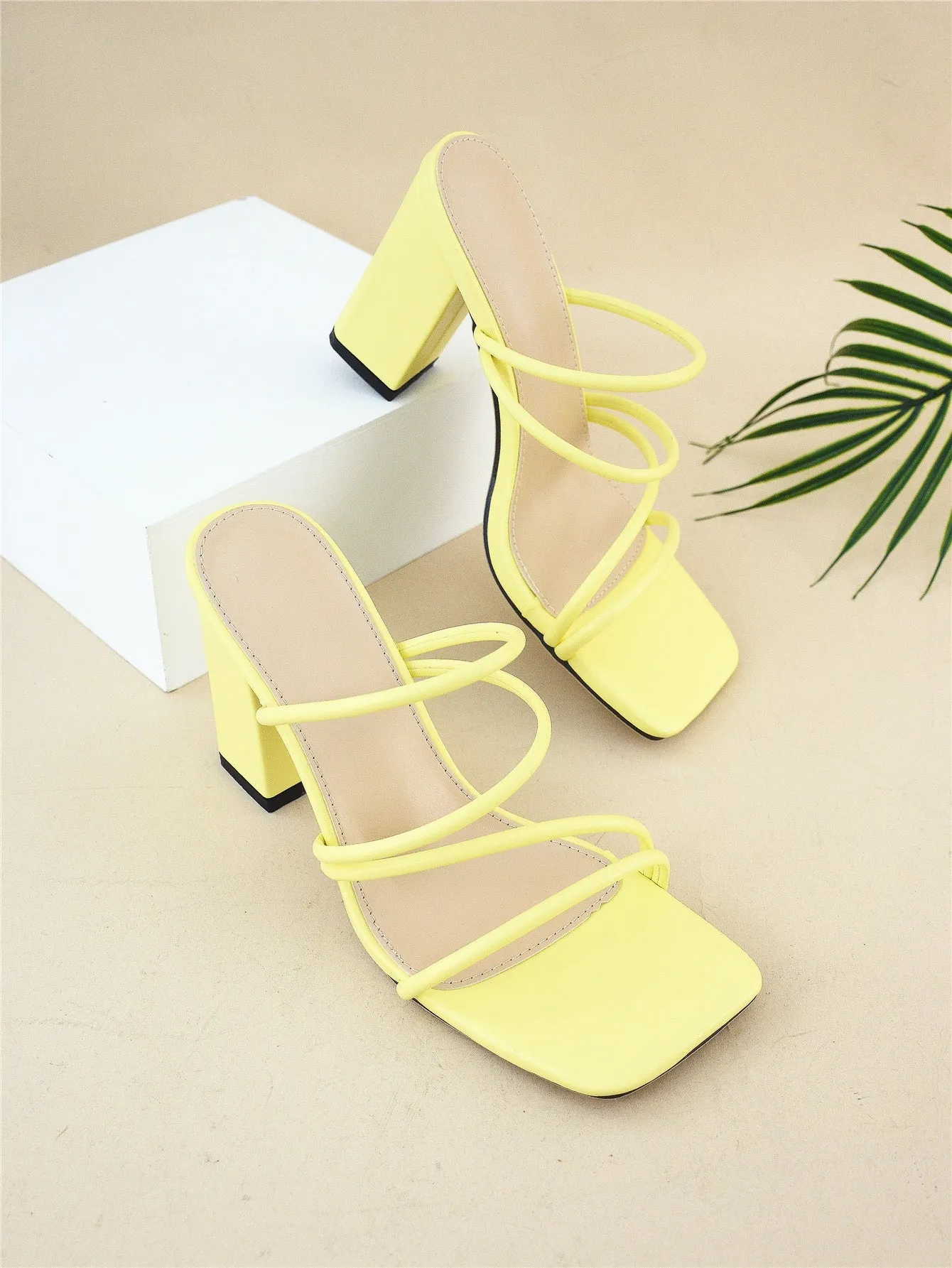 Thin Strap Chunky Heeled Mule Sandals