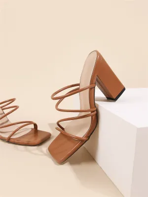 Thin Strap Chunky Heeled Mule Sandals