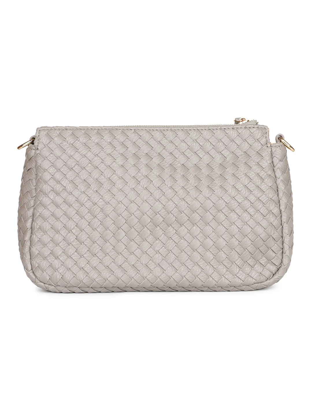 Women Light Grey Woven Design Structured Sling Bag