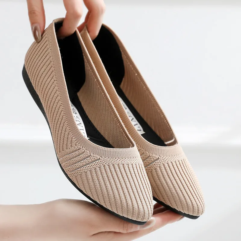 Women's Bottom Pumps Flying Woven Breathable Flat Canvas Shoes