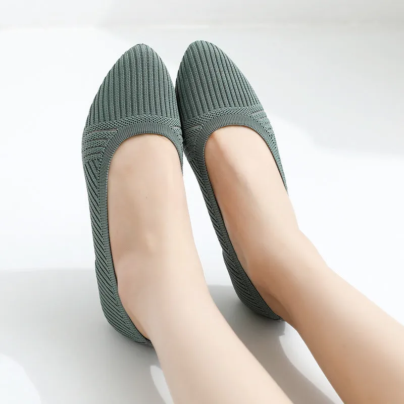 Women's Bottom Pumps Flying Woven Breathable Flat Canvas Shoes