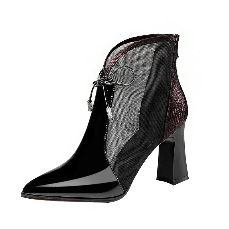 Women's Leather Mesh High Heel Boots